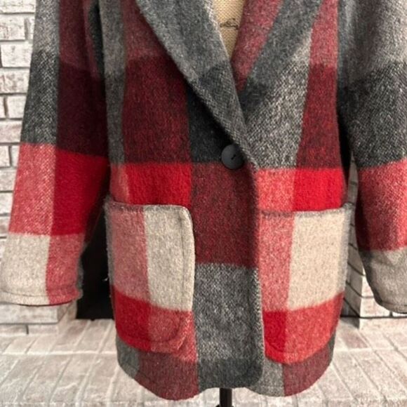 Vintage Express French Country Womens Wool Blend Plaid Blazer Jacket Red Gray XS - Picture 5 of 12